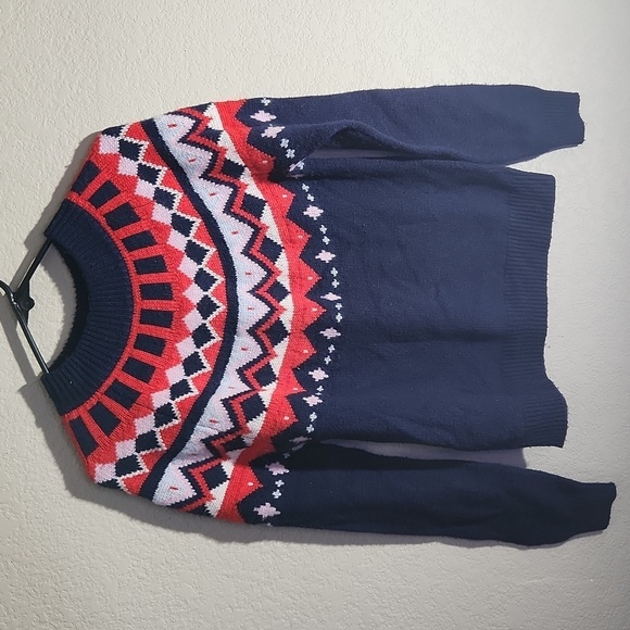 Saks Fifth Avenue Sweater Medium Fair Isle Wool Cashmere Blend Blue Cottagecore - Picture 1 of 7